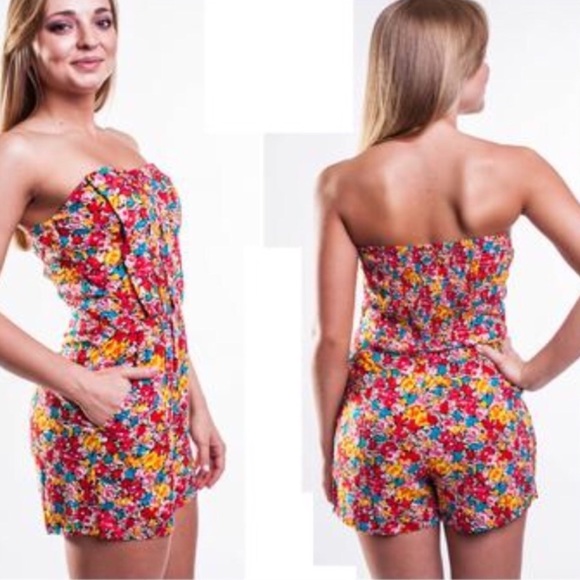 Nikibiki Pants - Nikibiki Floral Sweetheart Strapless Romper Size L